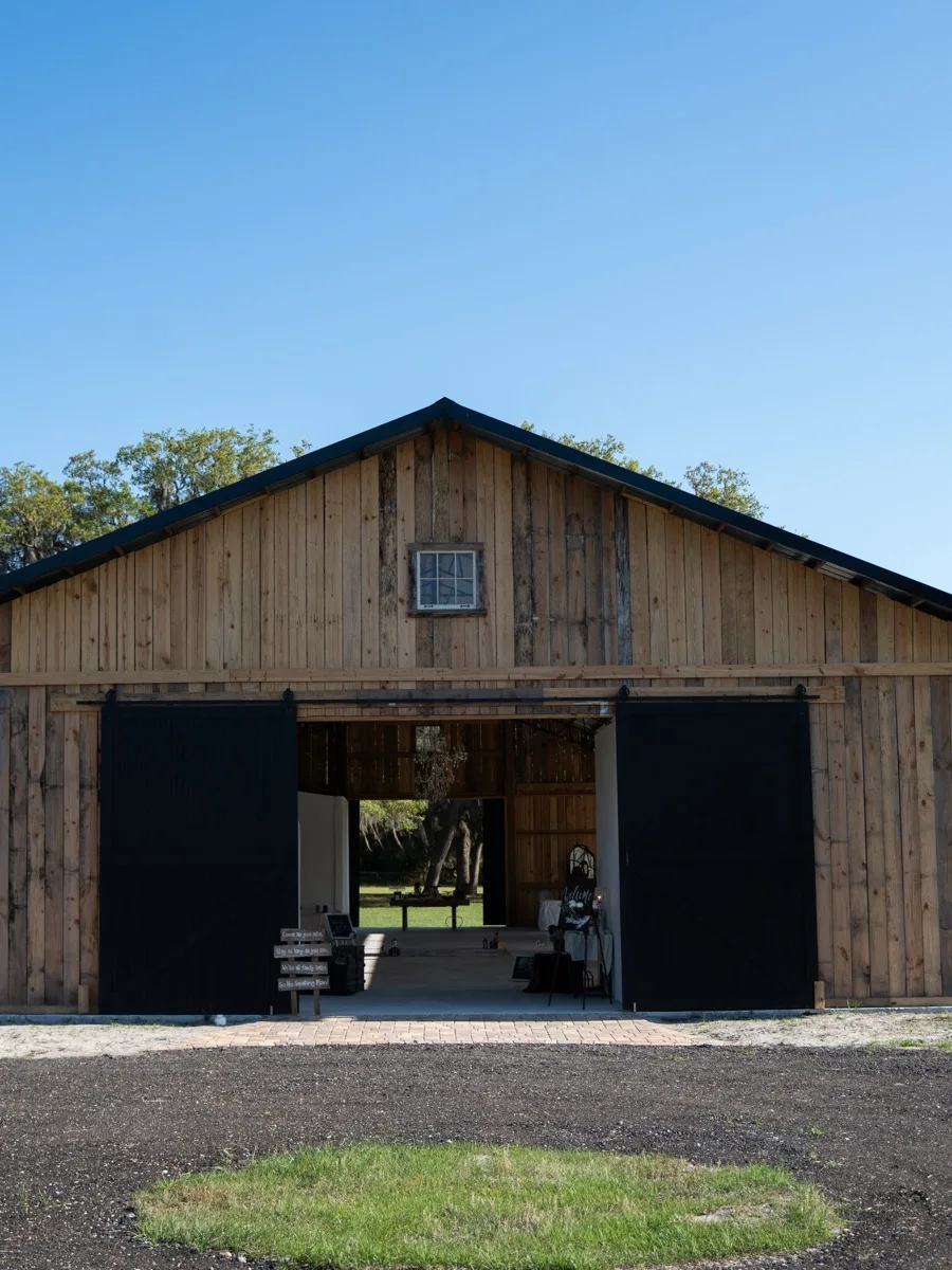 The barn's open central breezeway, the covered space used for seated meetings and receptions